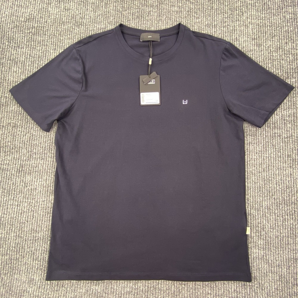 Liu Jo T-Shirt Men XL Black Short Sleeve Designer Logo Cotton Stretch Minimalist